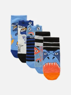 Chaussettes|Primark 5 Paires De Socquettes Fantaisie à Motif Dinosaure Bleu