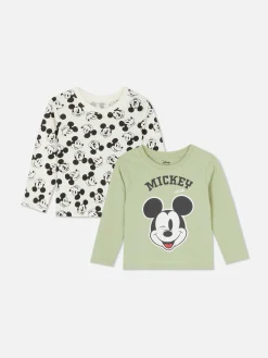 Hauts Et T-Shirts|Primark 2 T-shirts à Manches Longues Disney Mickey Mouse Vert