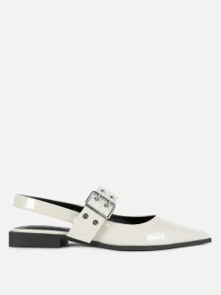 Ballerines|Primark Ballerines à Talon Ouvert Et à Boucle Blanc