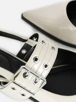 Ballerines|Primark Ballerines à Talon Ouvert Et à Boucle Blanc