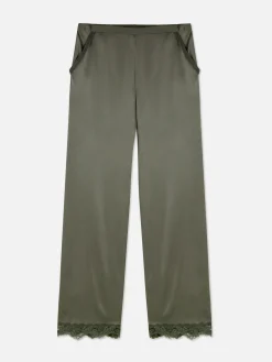 Bas De Pyjama|Primark Bas De Pyjama En Satin à Finitions En Dentelle Kaki