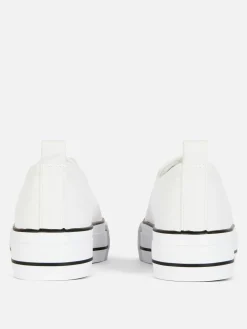 Baskets|Primark Baskets Basses Compensées En Simili Cuir Blanc