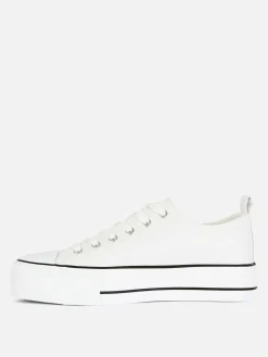 Baskets|Primark Baskets Basses Compensées En Simili Cuir Blanc