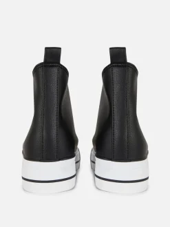 Baskets|Primark Baskets Montantes Compensées En Simili Cuir Noir