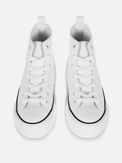 Baskets|Primark Baskets Montantes Compensées En Simili Cuir Blanc