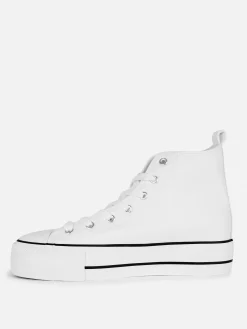 Baskets|Primark Baskets Montantes Compensées En Simili Cuir Blanc