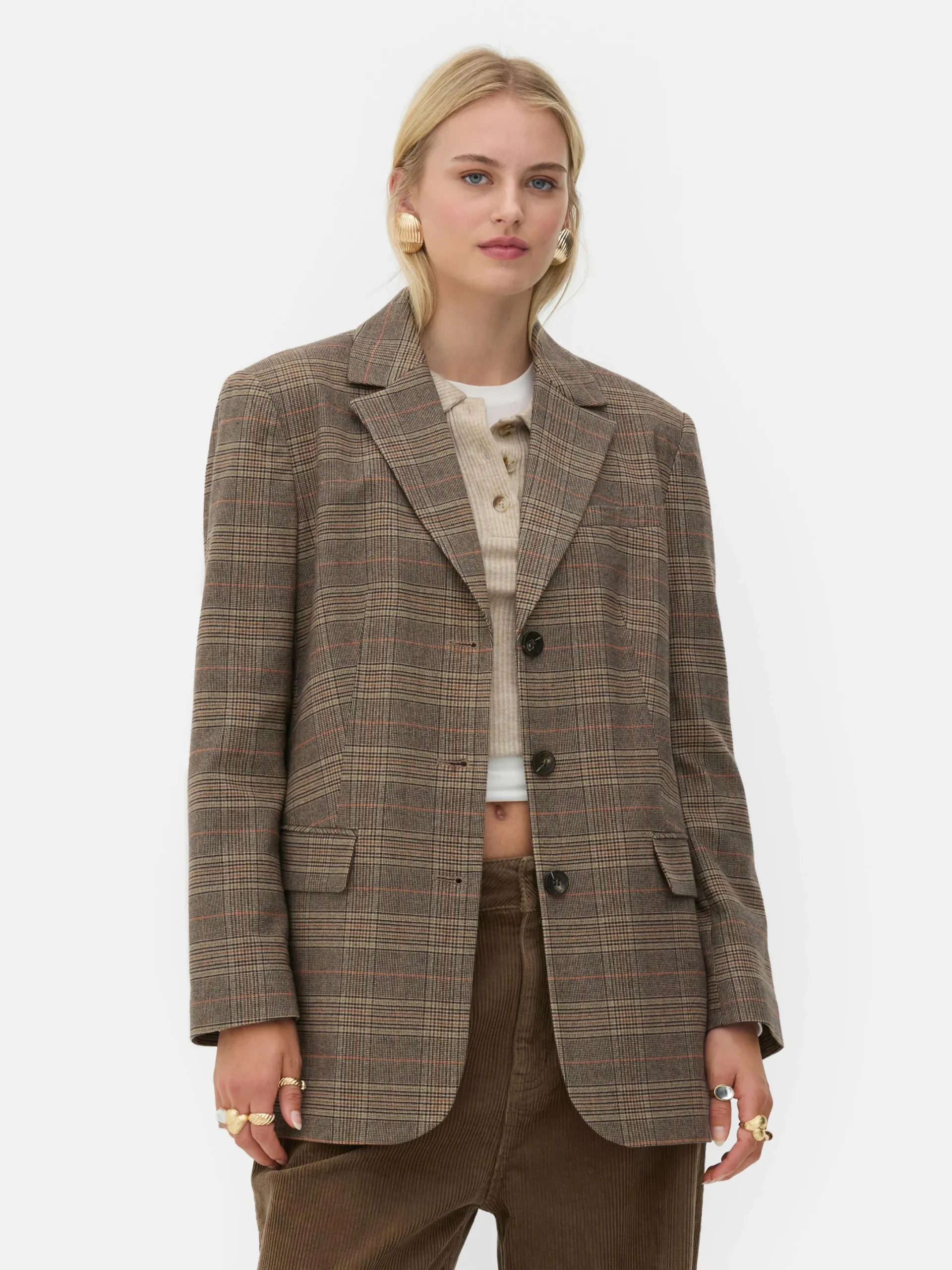 Blazers|Primark Blazer à Carreaux à Boutonnage Simple Rita Ora Marron