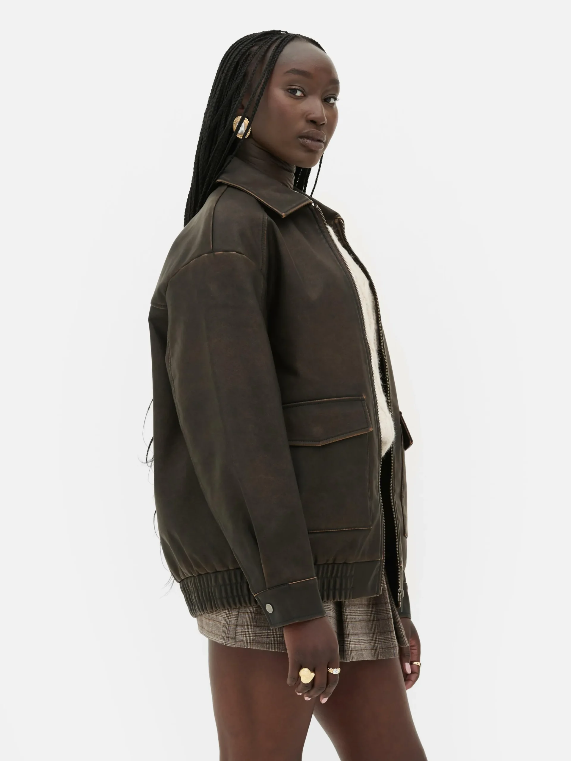 Manteaux Et Vestes|Primark Blouson Bomber En Simili Cuir à Effet Vieilli Rita Ora Marron