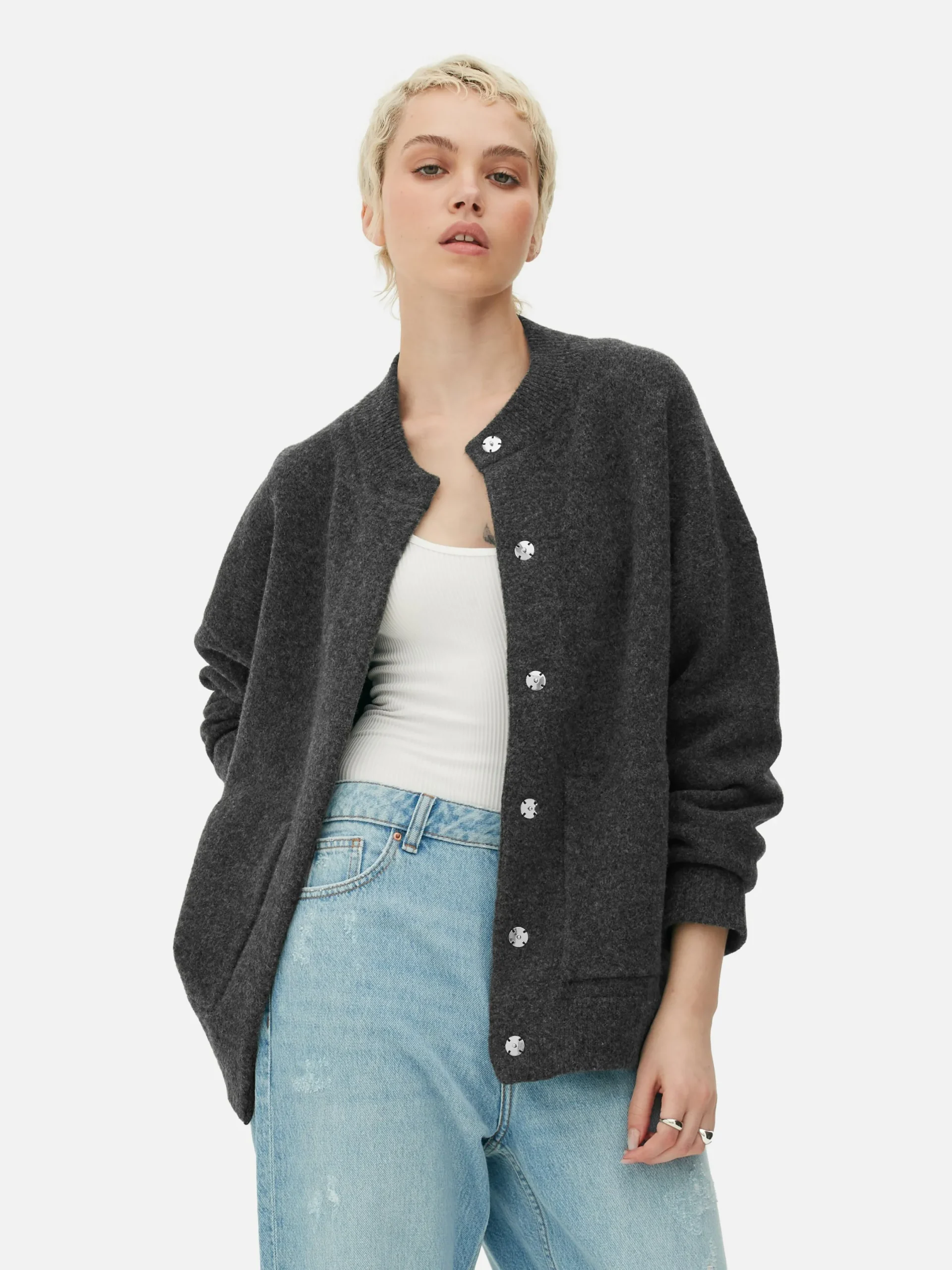Manteaux Et Vestes|Primark Blouson Bomber Tricoté Oversize Anthracite