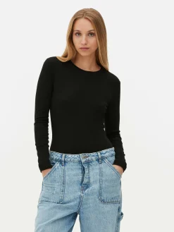 Hauts Et T-Shirts|Primark Body Côtelé à Manches Longues Noir