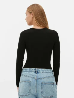Hauts Et T-Shirts|Primark Body Côtelé à Manches Longues Noir