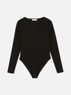 Hauts Et T-Shirts|Primark Body Façon T-shirt Boutonné à Manches Longues Noir