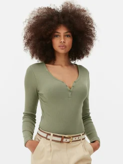 Hauts Et T-Shirts|Primark Body Façon T-shirt Boutonné à Manches Longues Kaki