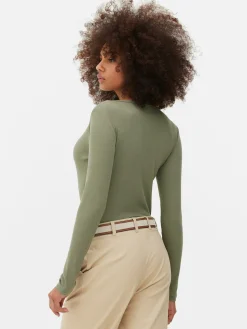 Hauts Et T-Shirts|Primark Body Façon T-shirt Boutonné à Manches Longues Kaki