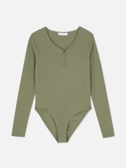 Hauts Et T-Shirts|Primark Body Façon T-shirt Boutonné à Manches Longues Kaki