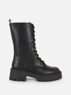 Bottes|Primark Bottes De Motard épaisses à Lacets Noir