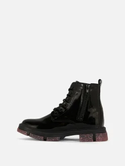 Bottes Et Bottes En Caoutchouc|Primark Bottes En Simili Cuir Verni à Semelles Scintillantes Noir