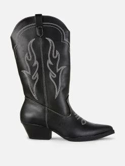 Bottes|Primark Bottes Santiags En Simili Cuir Noir/Blanc