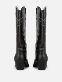 Bottes|Primark Bottes Santiags En Simili Cuir Noir/Blanc