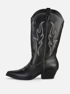 Bottes|Primark Bottes Santiags En Simili Cuir Noir/Blanc