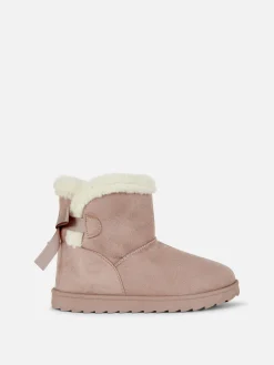 Bottes Et Bottes En Caoutchouc|Primark Bottines à Doublure Duveteuse Et Nœud Au Dos Rose