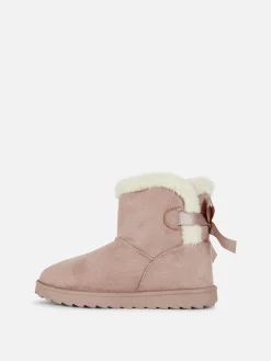 Bottes Et Bottes En Caoutchouc|Primark Bottines à Doublure Duveteuse Et Nœud Au Dos Rose
