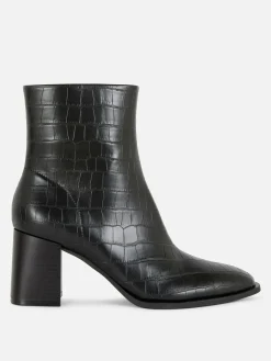 Bottes|Primark Bottines à Talons En Similicuir Imitation Croco Noir