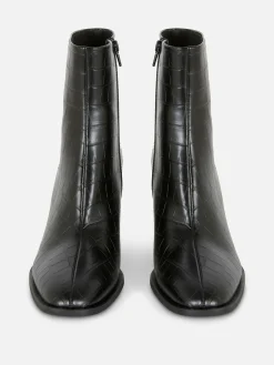 Bottes|Primark Bottines à Talons En Similicuir Imitation Croco Noir