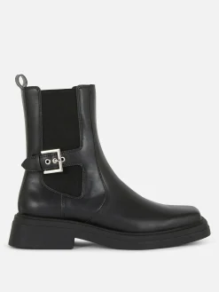 Bottes|Primark Bottines Chelsea En Simili Cuir à Bout Carré Noir