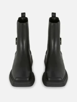 Bottes|Primark Bottines Chelsea En Simili Cuir à Bout Carré Noir