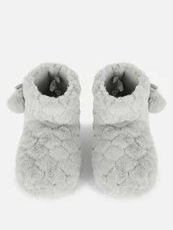 Chaussons|Primark Bottines Duveteuses à Pompons Gris