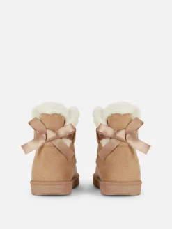 Bottes Et Bottes En Caoutchouc|Primark Bottines En Fausse Fourrure Avec Nœud Beige