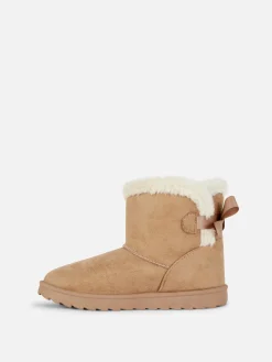 Bottes Et Bottes En Caoutchouc|Primark Bottines En Fausse Fourrure Avec Nœud Beige