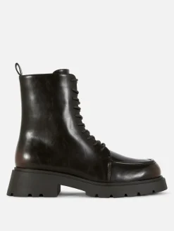 Bottes|Primark Bottines Lacées Avec Empiècement Sur L'embout Chocolat