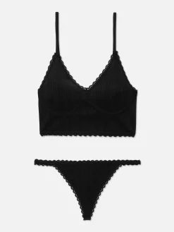 Ensembles Lingerie|Primark Brassière Longue Et String En Pointelle Sans Couture Noir