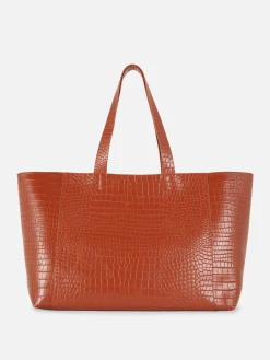 Sacs Et Porte-Monnaie|Primark Cabas Extra Large En Imitation Croco Terre de Sienne