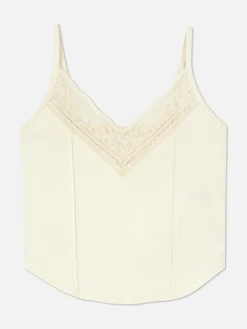 Hauts Et T-Shirts|Primark Caraco Court à Finitions En Dentelle Rita Ora Ivoire