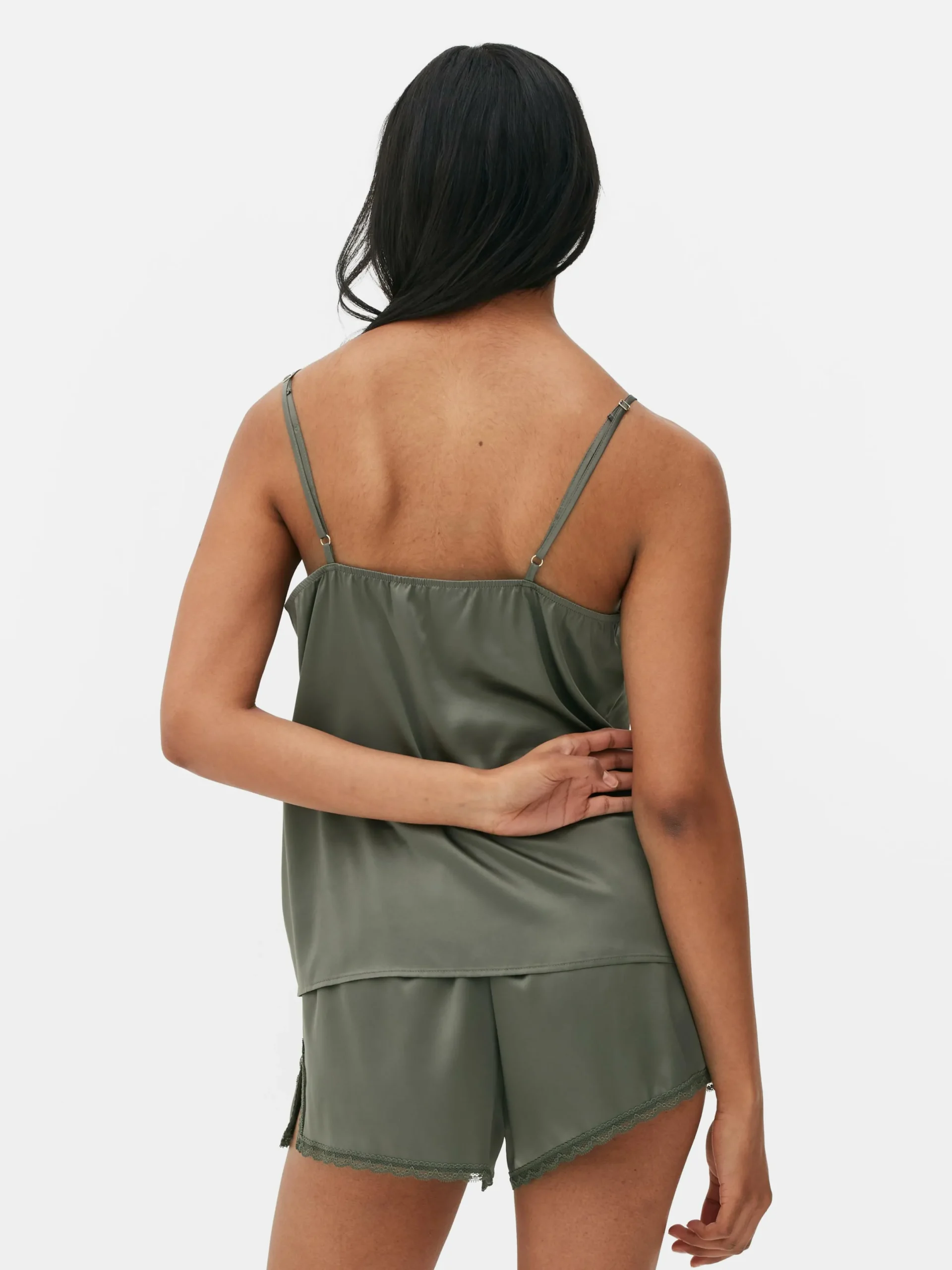 Hauts De Pyjama|Primark Caraco De Pyjama En Satin Et Dentelle à Coordonner Kaki