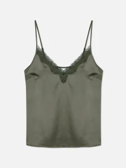 Hauts De Pyjama|Primark Caraco De Pyjama En Satin Et Dentelle à Coordonner Kaki