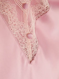 Hauts De Pyjama|Primark Caraco De Pyjama En Satin Avec Finitions En Dentelle Rose