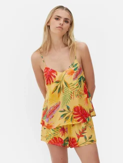 Hauts De Pyjama|Primark Caraco En Satin à Imprimé Floral Tropical Jaune