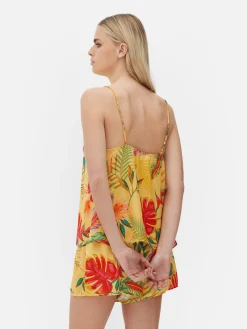 Hauts De Pyjama|Primark Caraco En Satin à Imprimé Floral Tropical Jaune