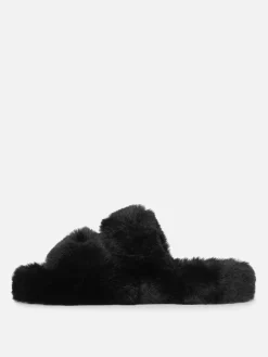 Chaussons|Primark Chaussons Duveteux à Double Bride Noir