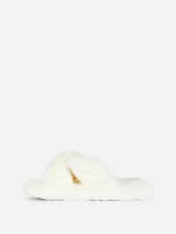 Chaussons|Primark Chaussons En Fausse Fourrure à Brides Croisées Crème