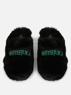 Beetlejuice|Accessoires Halloween|Primark Chaussons Mule Duveteux Beetlejuice Noir/Blanc
