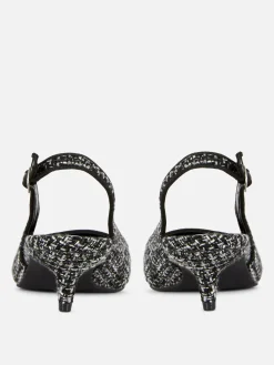 Chaussures À Talons|Primark Chaussures à Talon Bas Ouvert Avec Effet Bouclé Noir