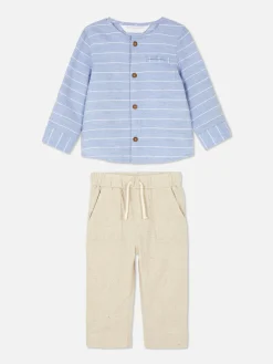 Ensembles Et Tenues|Primark Chemise à Manches Longues Et Pantalon à Cordon Grège