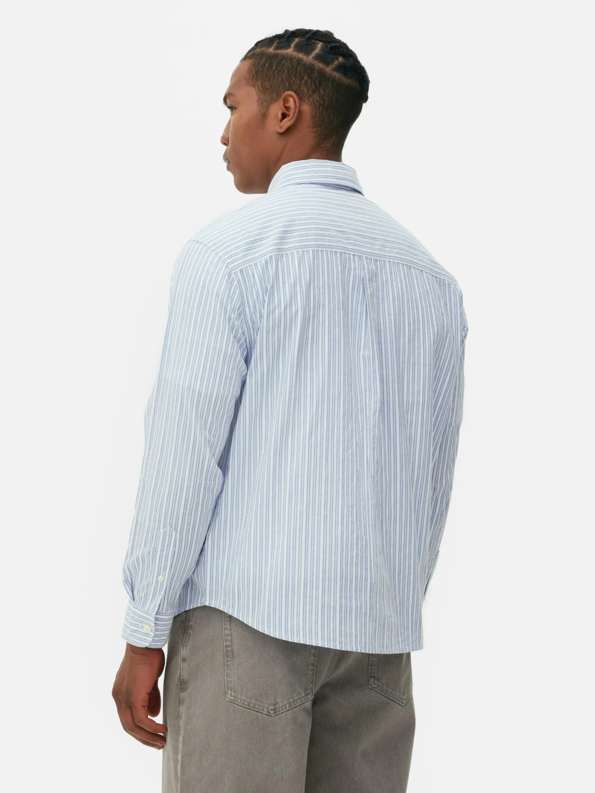 Chemises|Primark Chemise En Jacquard Rayé à Manches Longues Bleu clair