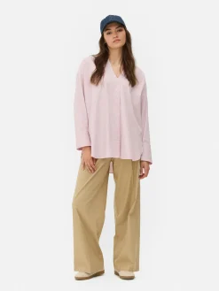 Chemises Et Blouses|Primark Chemise Oversize En Popeline Rose