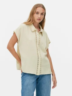 Chemises Et Blouses|Primark Chemisier à Manches Courtes Et Finitions En Crochet Grège
